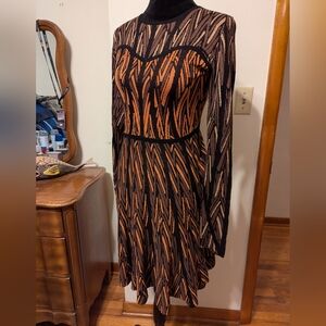 BCBG Max Azria knit long sleeve orange fall fit & flare midi sweater deess